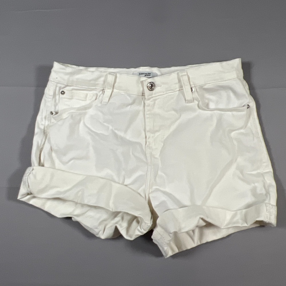 kensie Jeans Shorts Womens 10/30 Cream Denim Stretch Cotton Cuffed Hem Outdoor